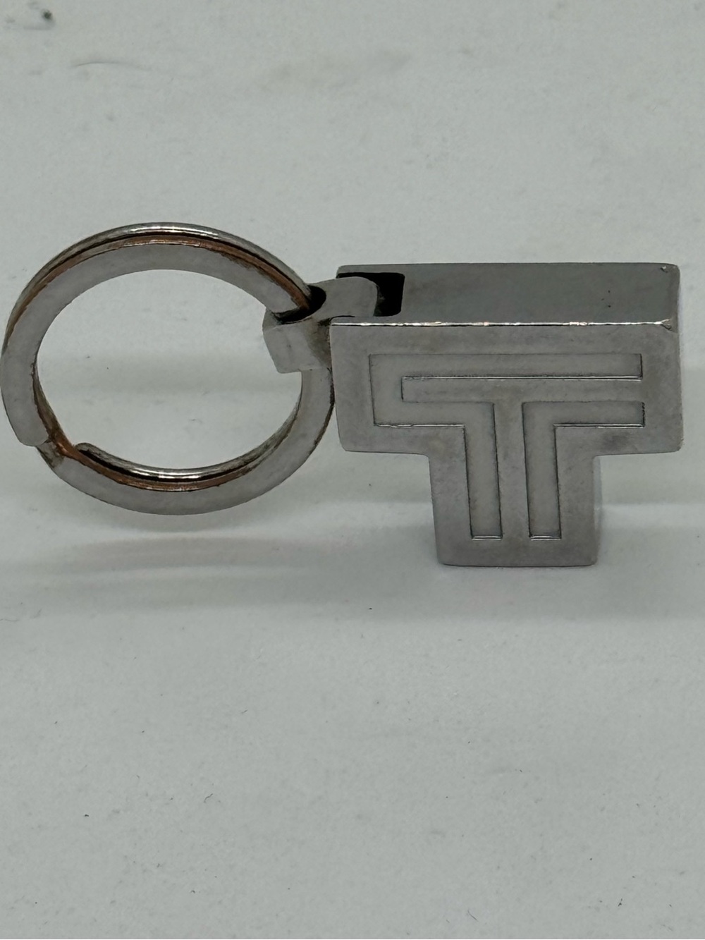 TUMI Silver Tone Metal TT Logo Keychain Luxury Designer Key Ring